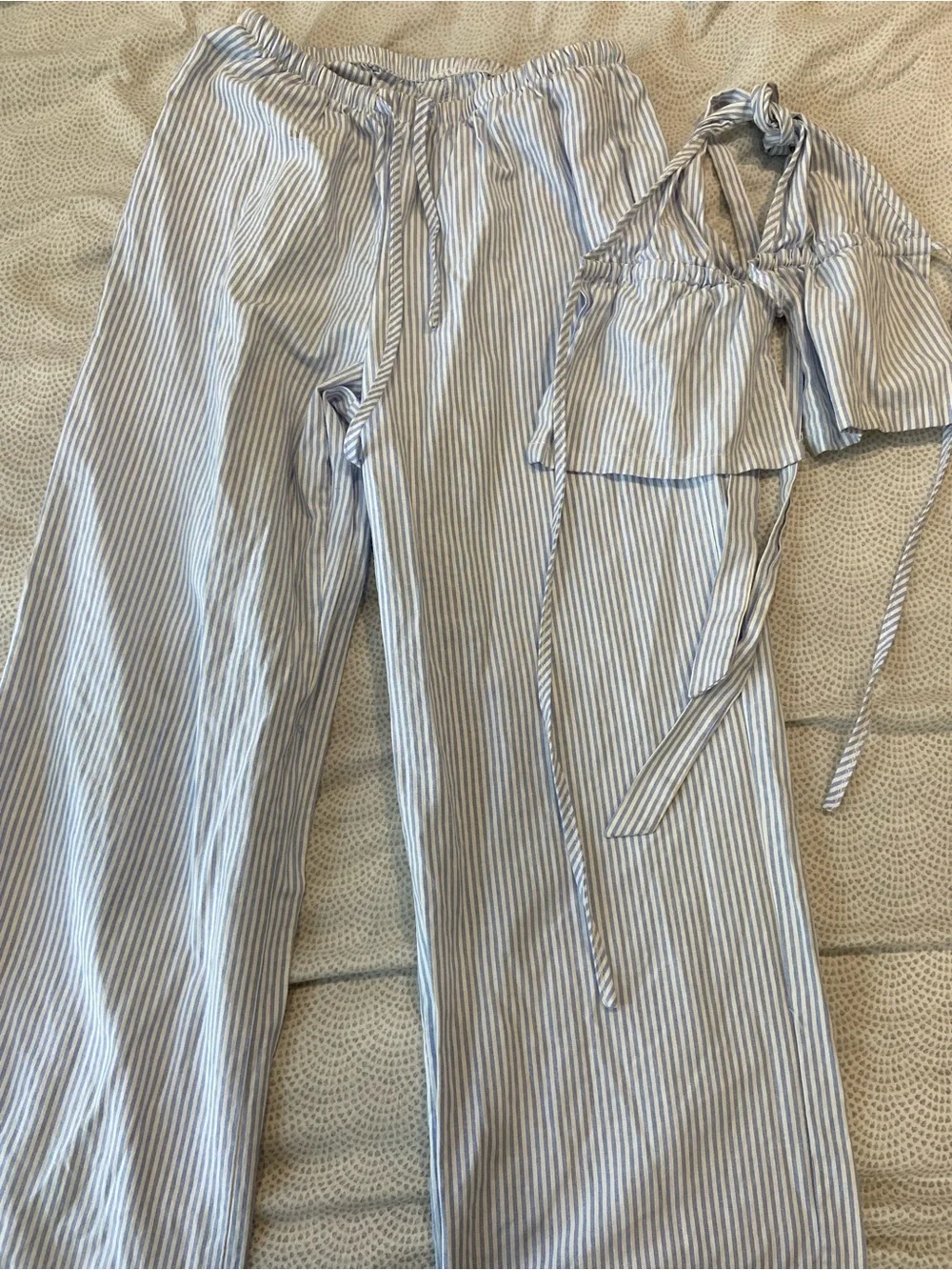 Striped Halter Jumpsuit - White/Light Blue